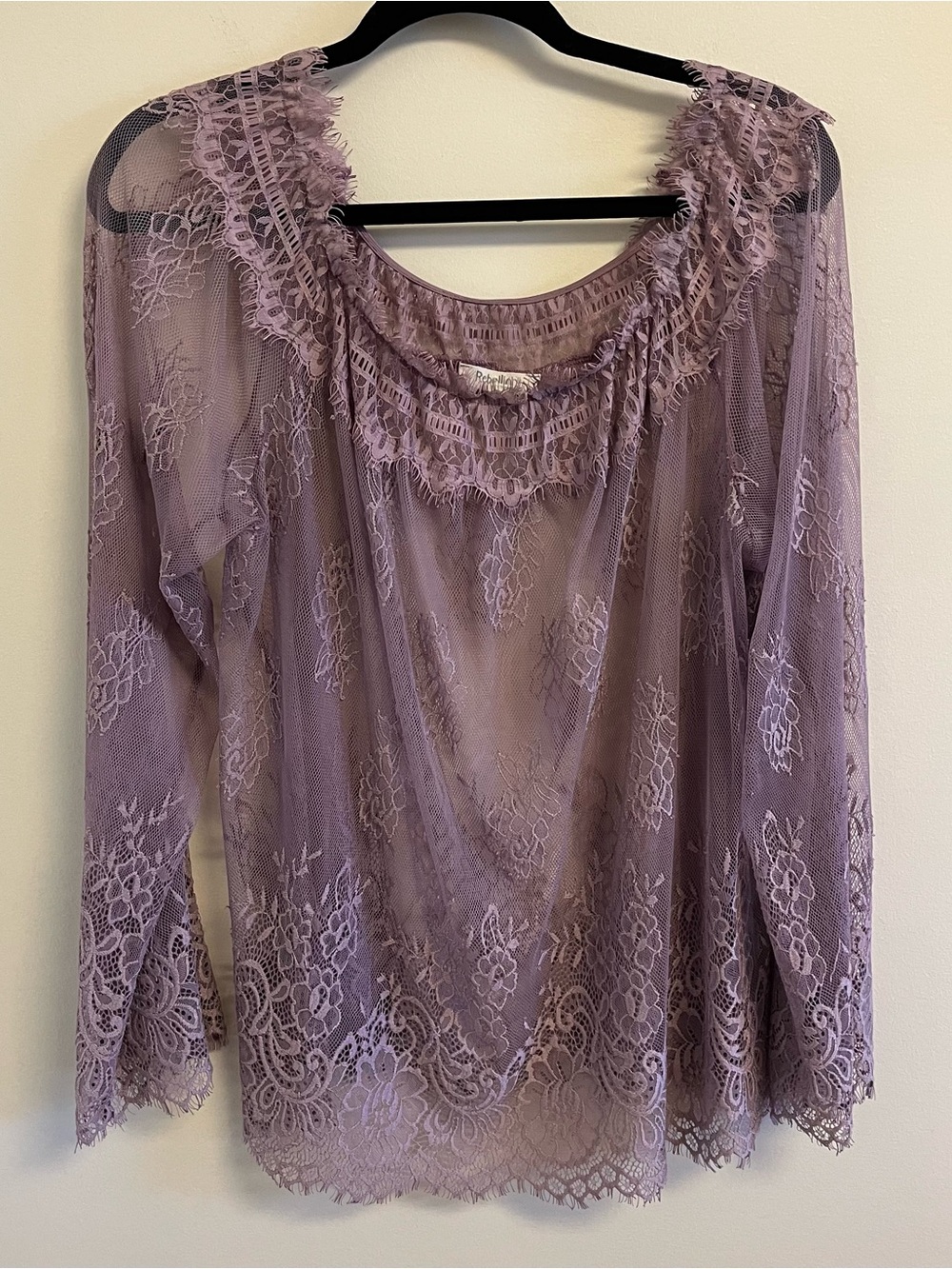 Rebellion Floral Lace Boho Blouse 1X Purple Lavender Flare Sleeve Romantic Fairy